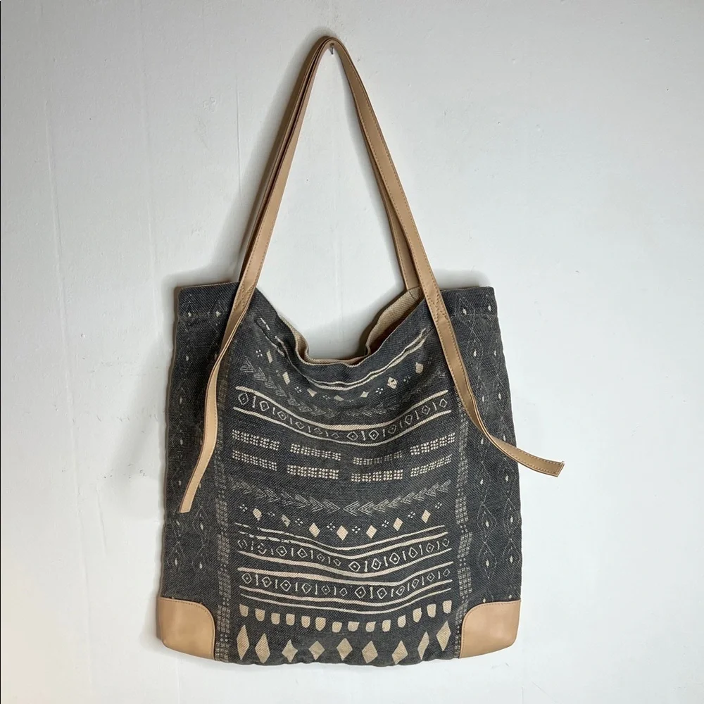 Free People Geometric Gray and Tan Tote